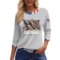 thumbnail image 7 of Youpwaven America 250th Anniversary Women's 3/4 Sleeve Top, USA 250 Years Patriotic Graphic Shirt, 4th of July Waving Flag Crew Neck Tee with Contrast Trim, 7 of 7