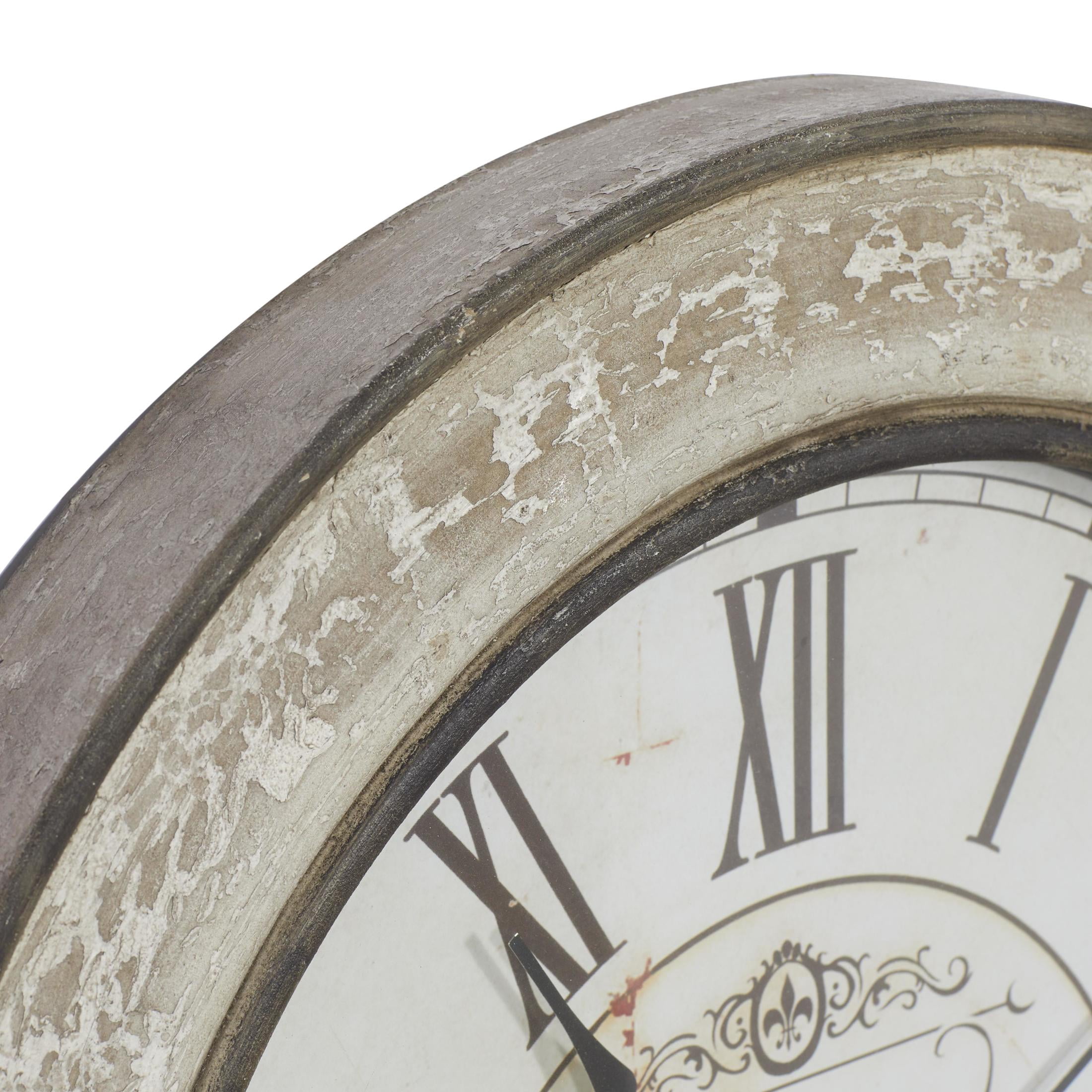 DecMode 24" Cream Wooden Fleur De Lis Distressed Wall Clock