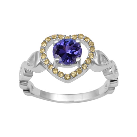 925 Sterling Silver 6MM Tanzanite Women Valentines Day Gifts Ring in Open Heart