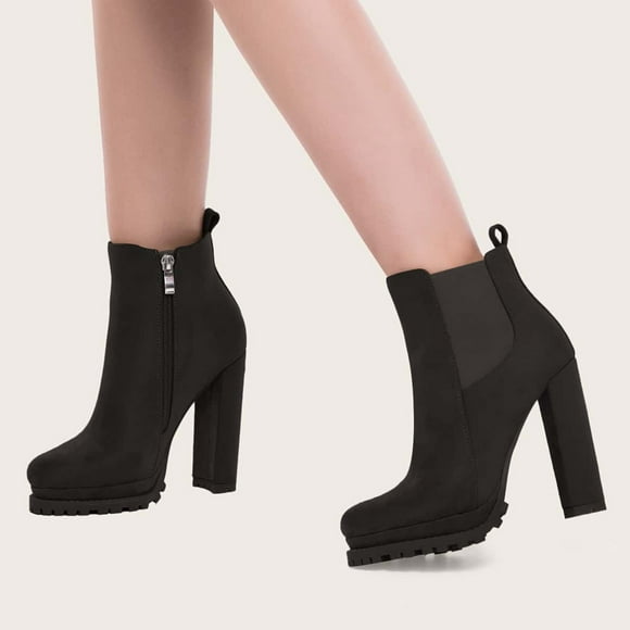 EGNMCR Bottes Mi-Mollet à Talons Hauts pour Femmes Chaussures Femme Talon Super Haut Mode Décontractée en Daim Couleur Unie à Fermeture Éclair Latérale Chaussures Femme