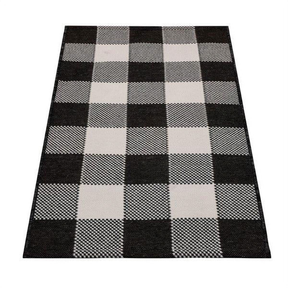 Better Homes & Gardens 2' x 3' Black & White Buffalo Plaid & Stripe Reversible Indoor/Outdoor Scatter Rug