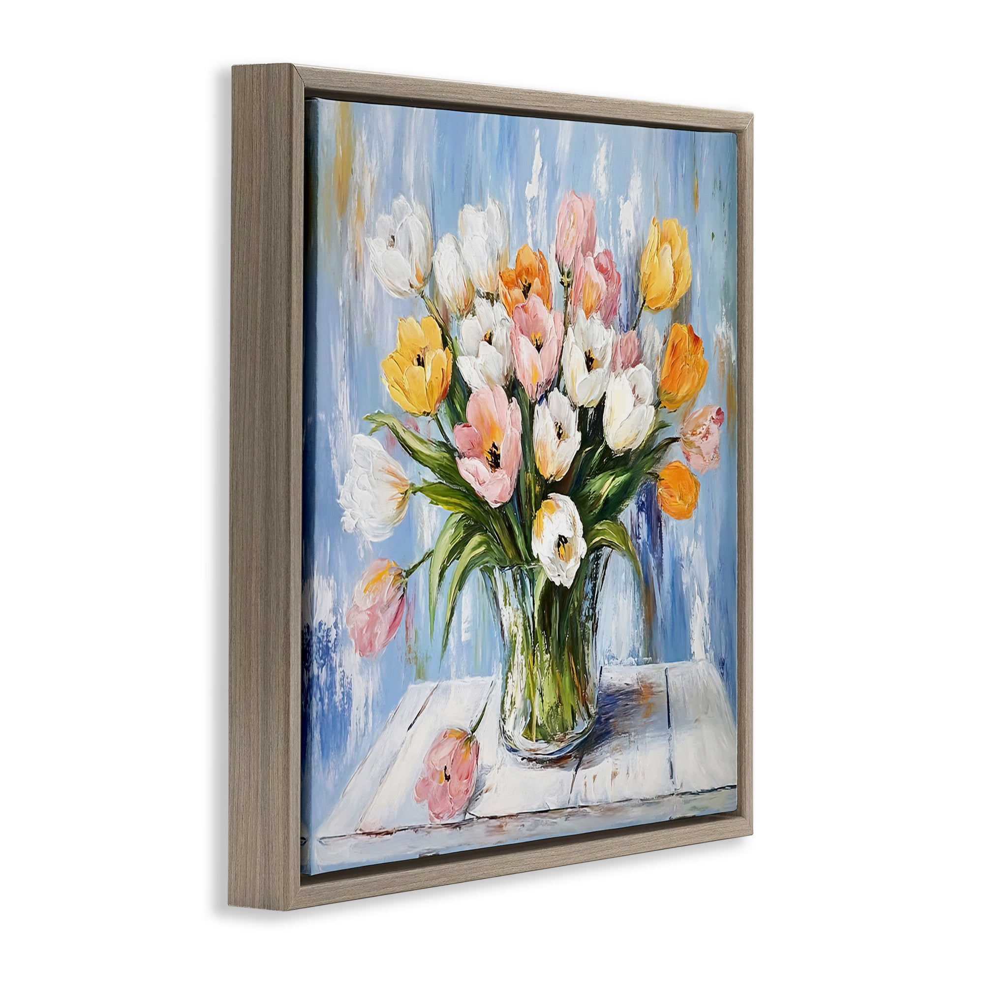 Stupell Industries Her Cottage Garden Tulips Brown Framed Floater Canvas Wall Art, design by Tina LeCour