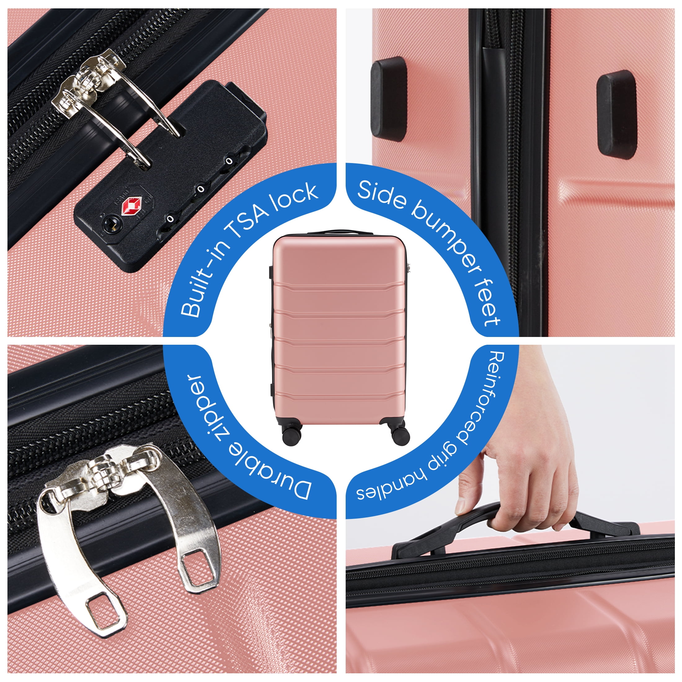 edx Hardside Carry on Luggage with Spinner Wheels, Hard Shell ABS Suitcase, 20Inch Lightweight Expandable Rolling Luggage, Pink  (图3) edx Hardside Carry on Luggage with Spinner Wheels, Hard Shell ABS Suitcase, 20Inch Lightweight Expandable Rolling Luggage, Pink  (图3)