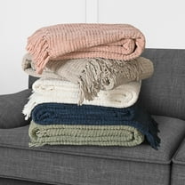 Kathy Ireland Oversized Chenille Polyester Fringed Basket Throw - Ivory - 50” X 70”