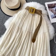 thumbnail image 6 of HOXZODT Women’s High Waist Tiered Maxi Skirt Casual Long Skirt with Belt, Beige, 6 of 7