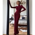 thumbnail image 5 of Womens Maxi Dress Long Sleeve Ruched Bodycon Club Party Casual Wedding Dresses Wine Red M, 5 of 8
