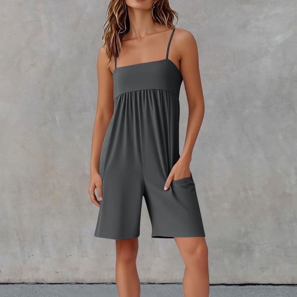 mfyjkho Pantalones Cortos Para Mujer, Mono Corto De Verano Sin Mangas Con Hebilla Ajustable Y Bolsillos Laterales Para Mujer Pantalones Cortos Para Mujer M