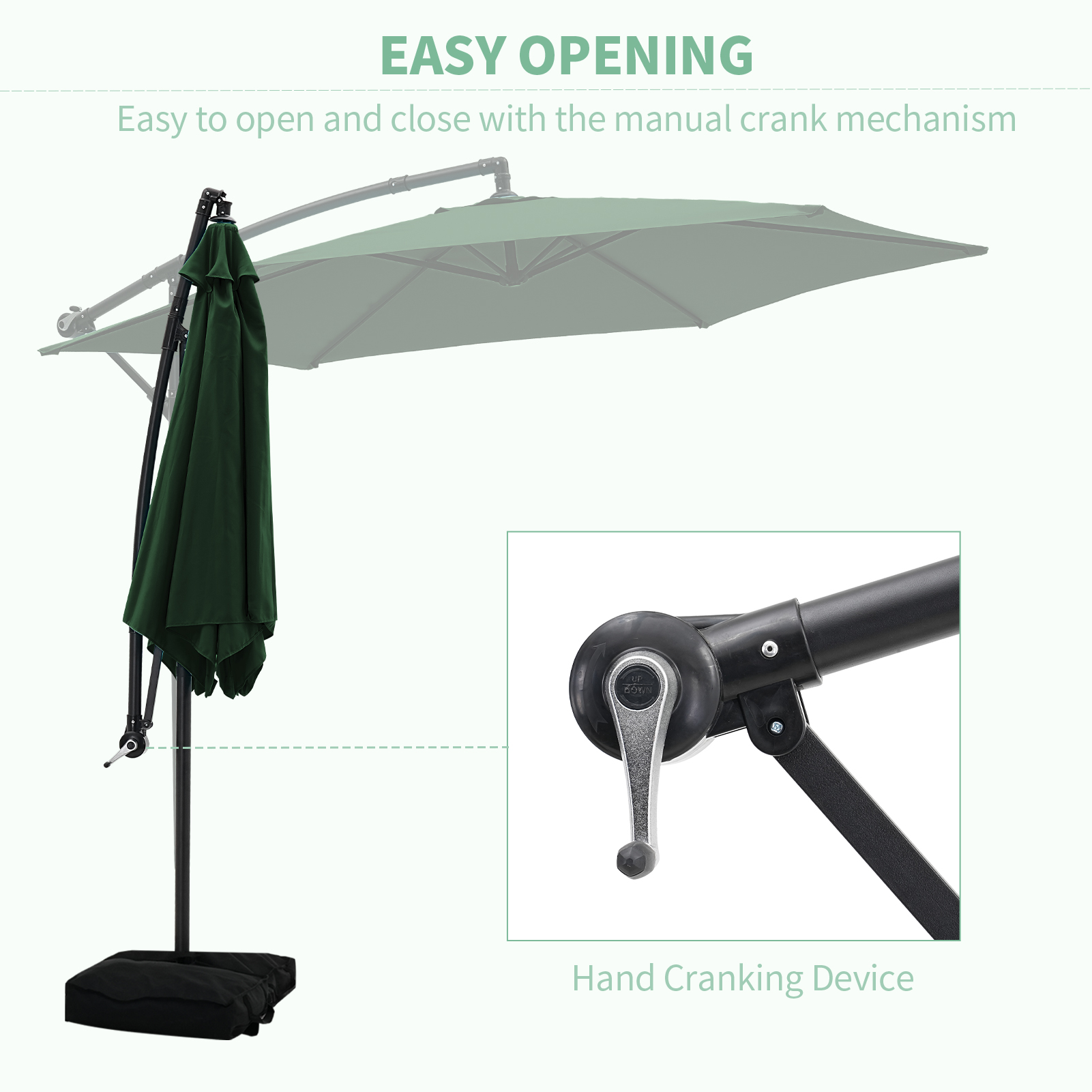 Autlaycil 10 ft Cantilever Offset Outdoor Patio Umbrella with Base Stand Rotate and Tilt - Green
