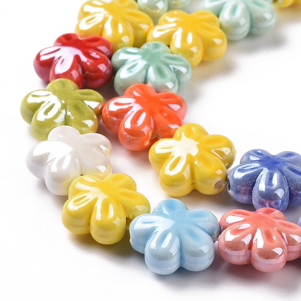 10Strand Handmade Porcelain Beads Strands Pearlized Flower Mixed Color 17.5x17x8.5mm Hole: 2mm about 18~19pcs/strand 11.61''(29.5cm)
