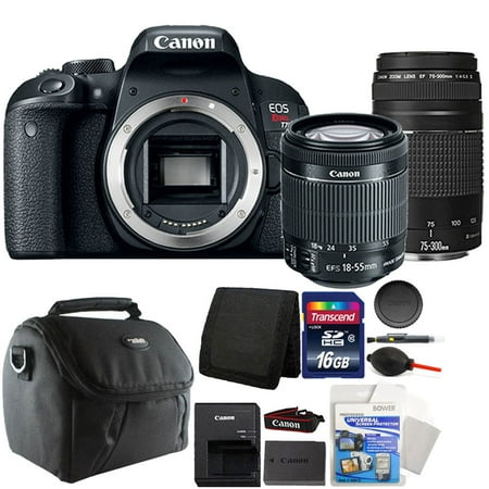 Canon EOS Rebel T7i 24.2MP Digital SLR Wifi Enabled Camera Black with EF-S 18-55 IS STM and EF 75-300mm Lenses + 16GB Accessory (Best Price For Canon T3i)