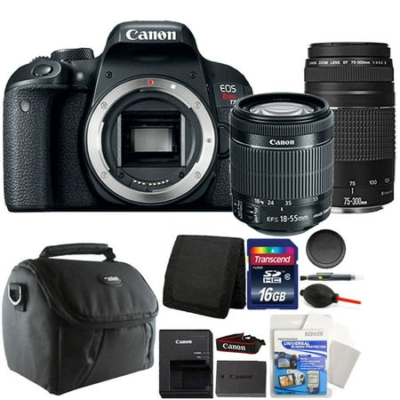 Cannon Rebel Slr Canon EOS Rebel T7i 24.2MP Digital SLR Wifi Enabled Camera Black with EF-S 18-55 IS STM and EF 75-300mm Lenses + 16GB Accessory Kit ()