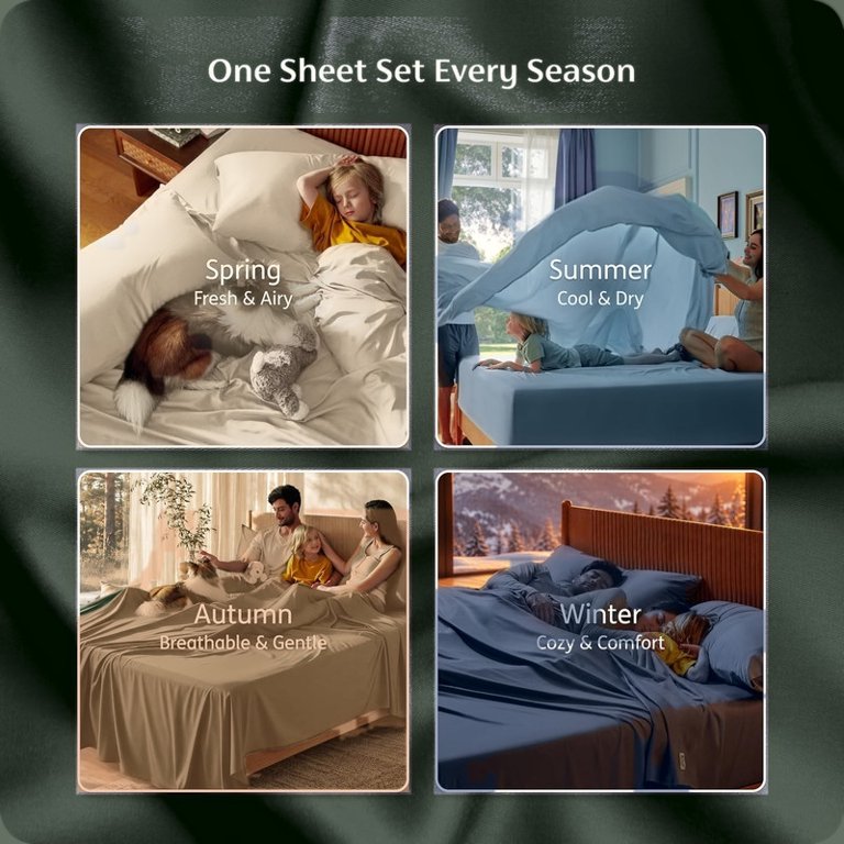U by Bedsure Bamboo Rayon Sheet Set, Queen, Dark Gray photo 3