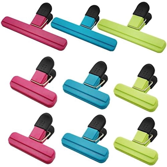9 PcsChip Bag Clips Air Tight, Heavy Duty, Sturdy Plastic Clips for Food Storage Assorted Sizes Food Bag Clips for Kitchen Snacks