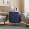 thumbnail image 2 of Eclife Set of 2 Nightstands Gold Handles Legs End Table for Bedroom Home Adult Kids, Navy Blue, 2 of 8