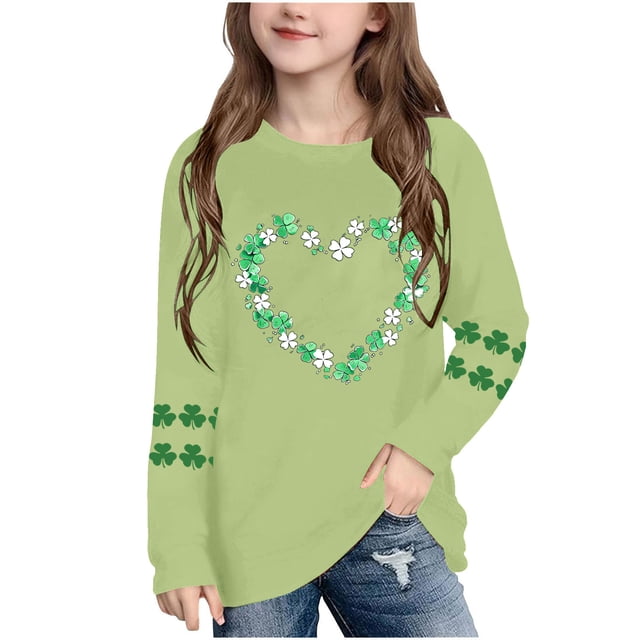 Blusas y camisas de manga larga con cuello redondo, moda del Día de San Patricio, blusa informal con estampado bonito de manga larga para niños y niñas.