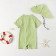 thumbnail image 3 of OBEEII Swimsuits for Boys Short Sleeve Swimwear Front Zipper One Piece Bathing Suits with Swimming Hat Kids Surfing Suits, 3 of 9