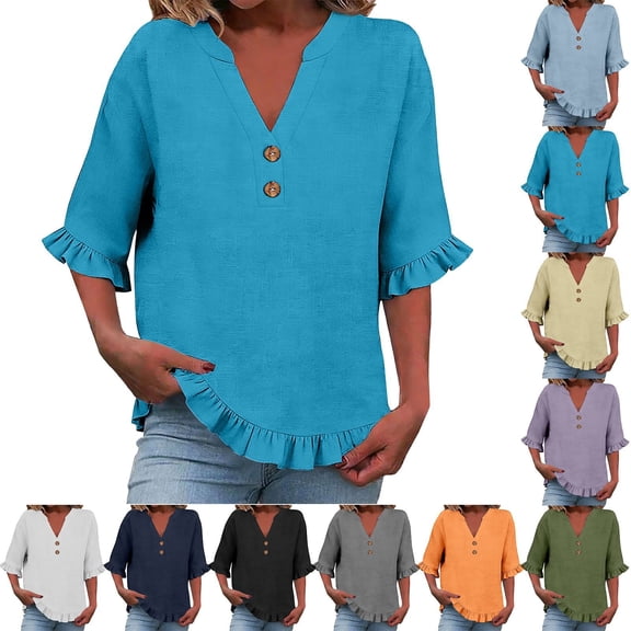 Summer Tops for Women Kelon Women's Tops Short Sleeve Shirts V Neck Boho Tops Business Casual Fashion Outfit Going Out Outfits Y2k Clothes, S