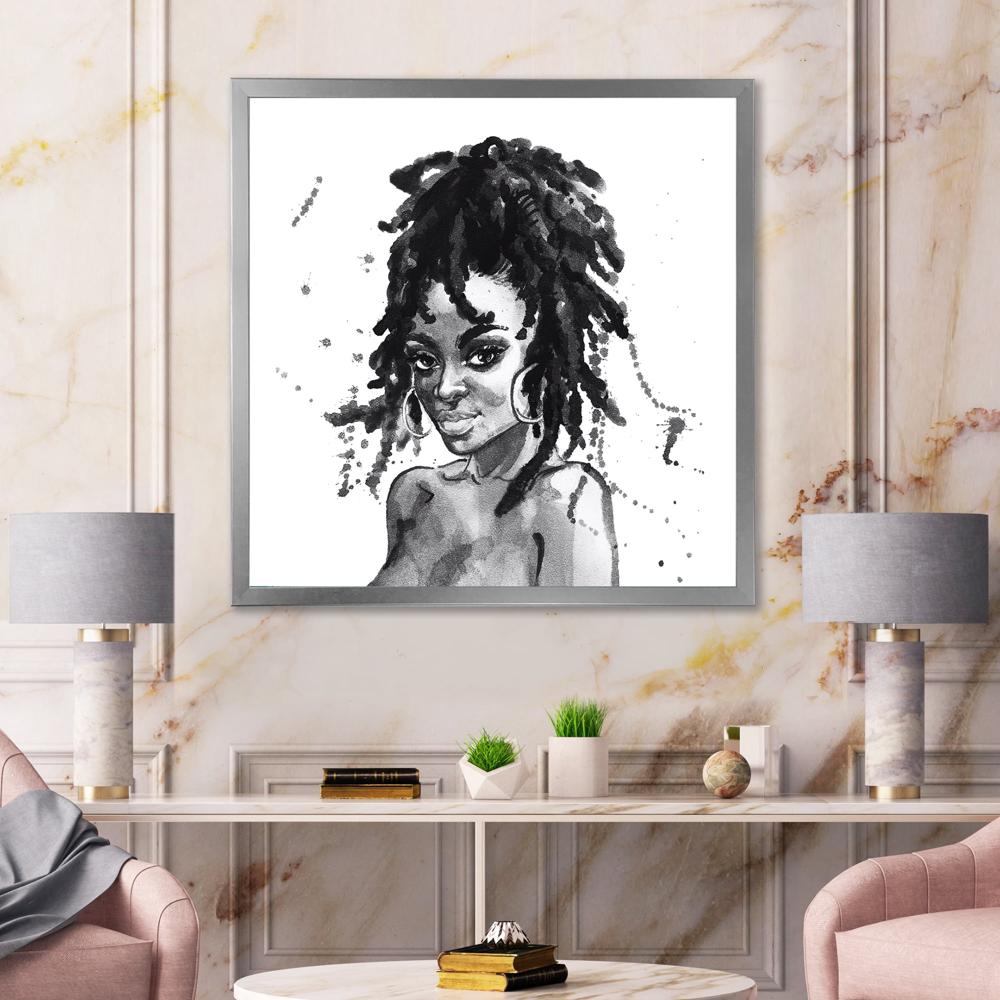 Designart 'Black and White Portrait of African American Woman II' Modern Framed Art Print