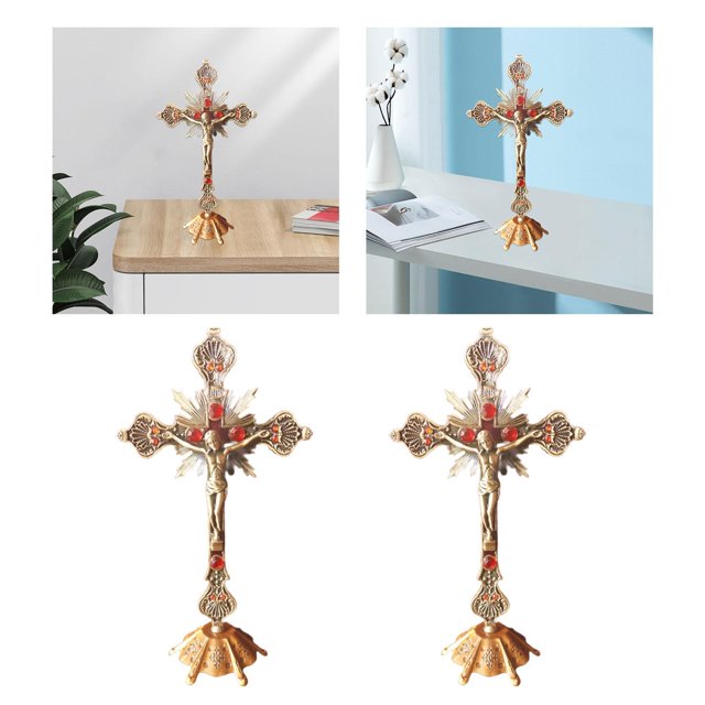 2x Cristianismo Iglesia de piezaza crucifijo pequeña sala reliquias religiosas estatuilla Acción de Gracias hogar dormitorio Iglesia Pascua Navidad Cruz Soledad Crucifijo de pie