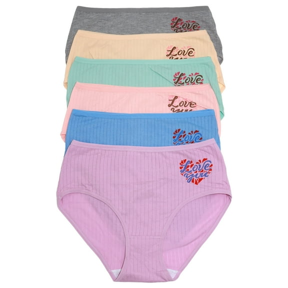 Angelina Women's Cotton Ribbed Mid-Rise Briefs with Love You Detail (6-Pack)