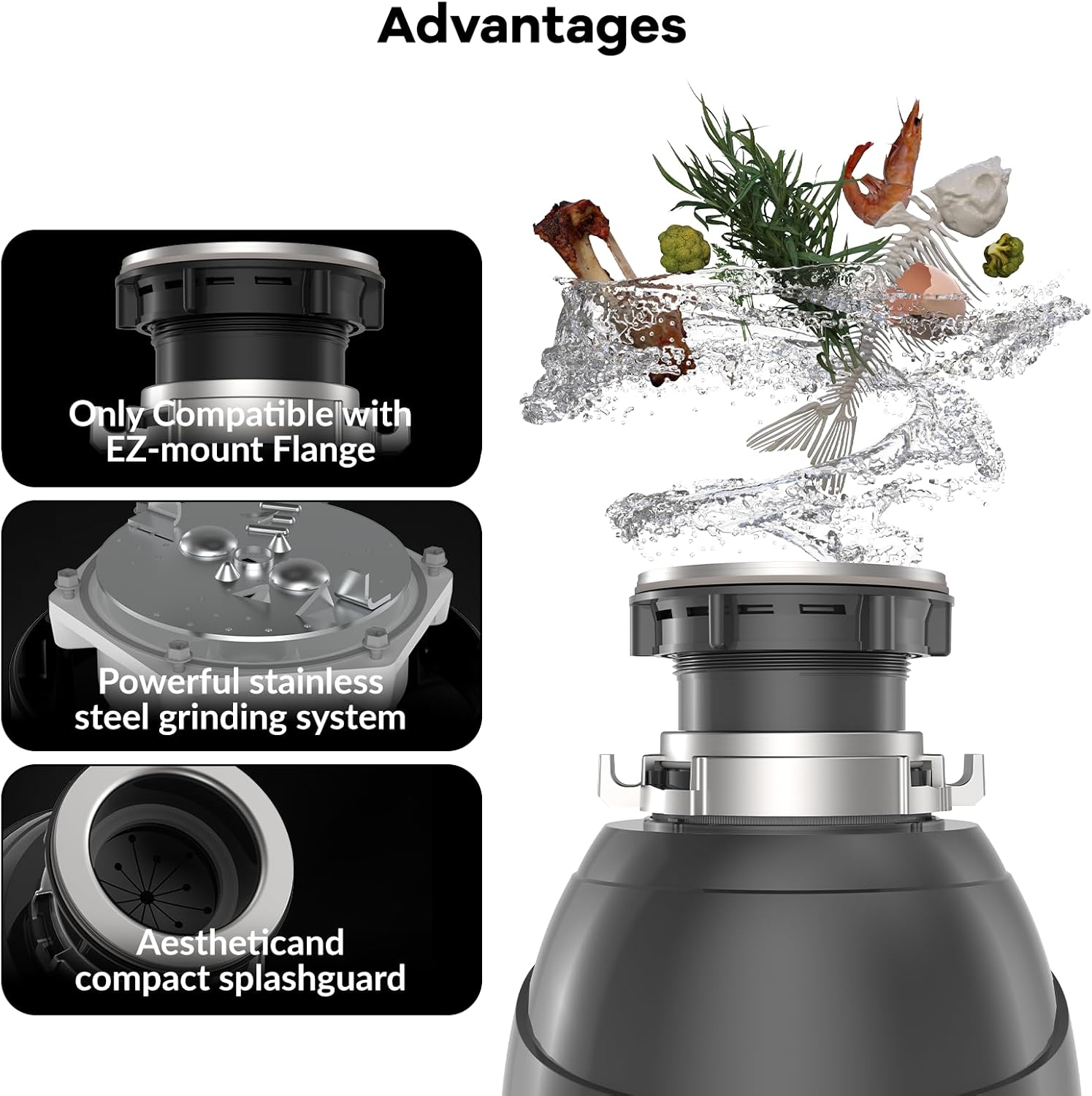 GAOMON 3/4 HP Garbage Disposal with Air Switch, 4-Stage Grinding, 3500 RPM, Quiet Food Waste Disposer, Stainless Steel & ABS, for Kitchen, Gray