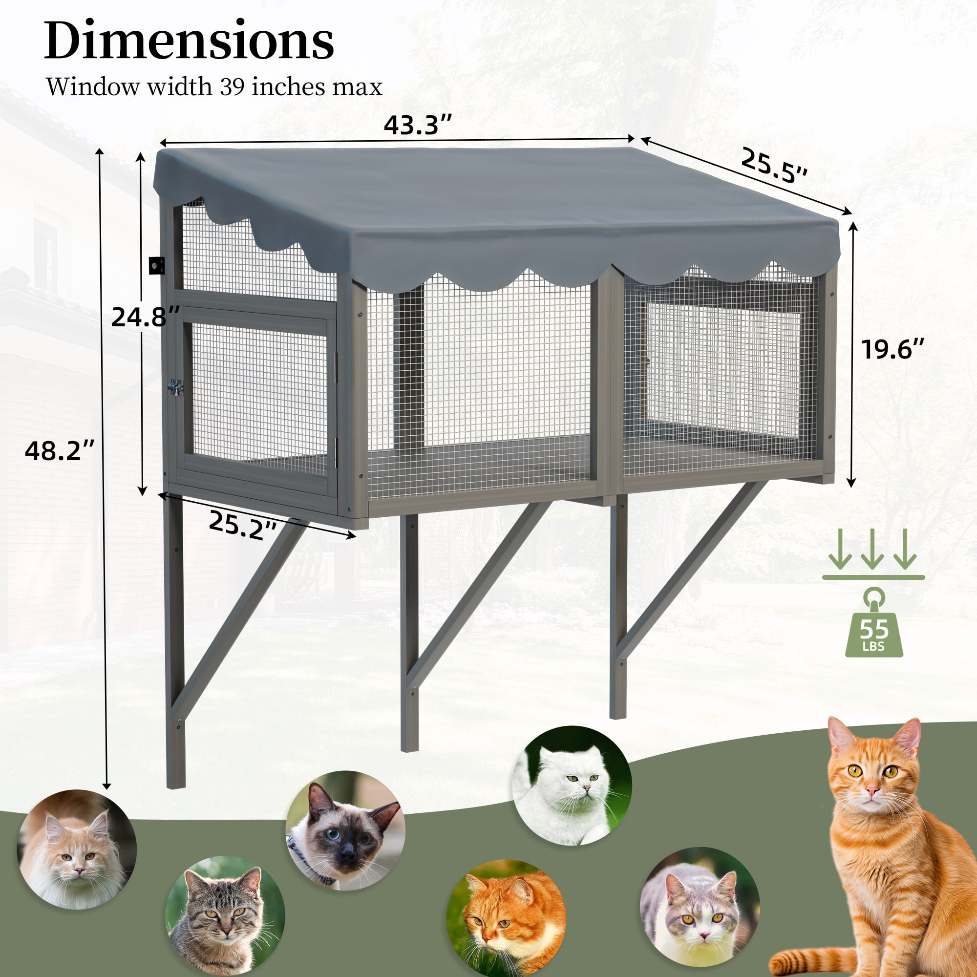 YIYADO Cat Catio Window Box Enclosure, Expandable Wooden Outdoor Window Perch, Secure Cat House for Multi Kittens