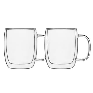 Insulated Double Wall Mug Cup Glass-Set of 4 Mugs/Cups Thermal,435ml, Clear, Safdie Co.