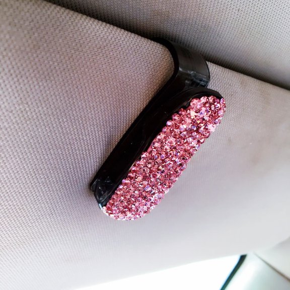 2pcs Bling Car Glasses Holders Women Girls Sunglasses Eyeglasses Hanger Mount with Ticket Card Clip for Car Sun Visor