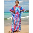 thumbnail image 7 of EDOLYNSA Boho Print 2024 Sexy V Neck Bat Sleeve Casual Beach Long Dress Women Summer Swimsuit Coverup Relaxed Vacation Party Dresses, 7 of 7