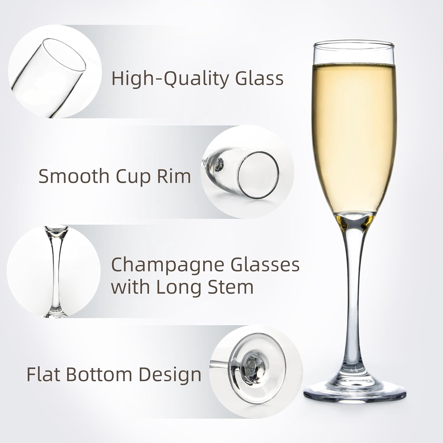 6 Oz Cylinder Champagne Flutes Set Of 12, Long Stemmed Crystal Clear Champagne Flute Glass Set, Sparkling Wine Glass for Home Party Wedding Anniversary Birthday Christmas