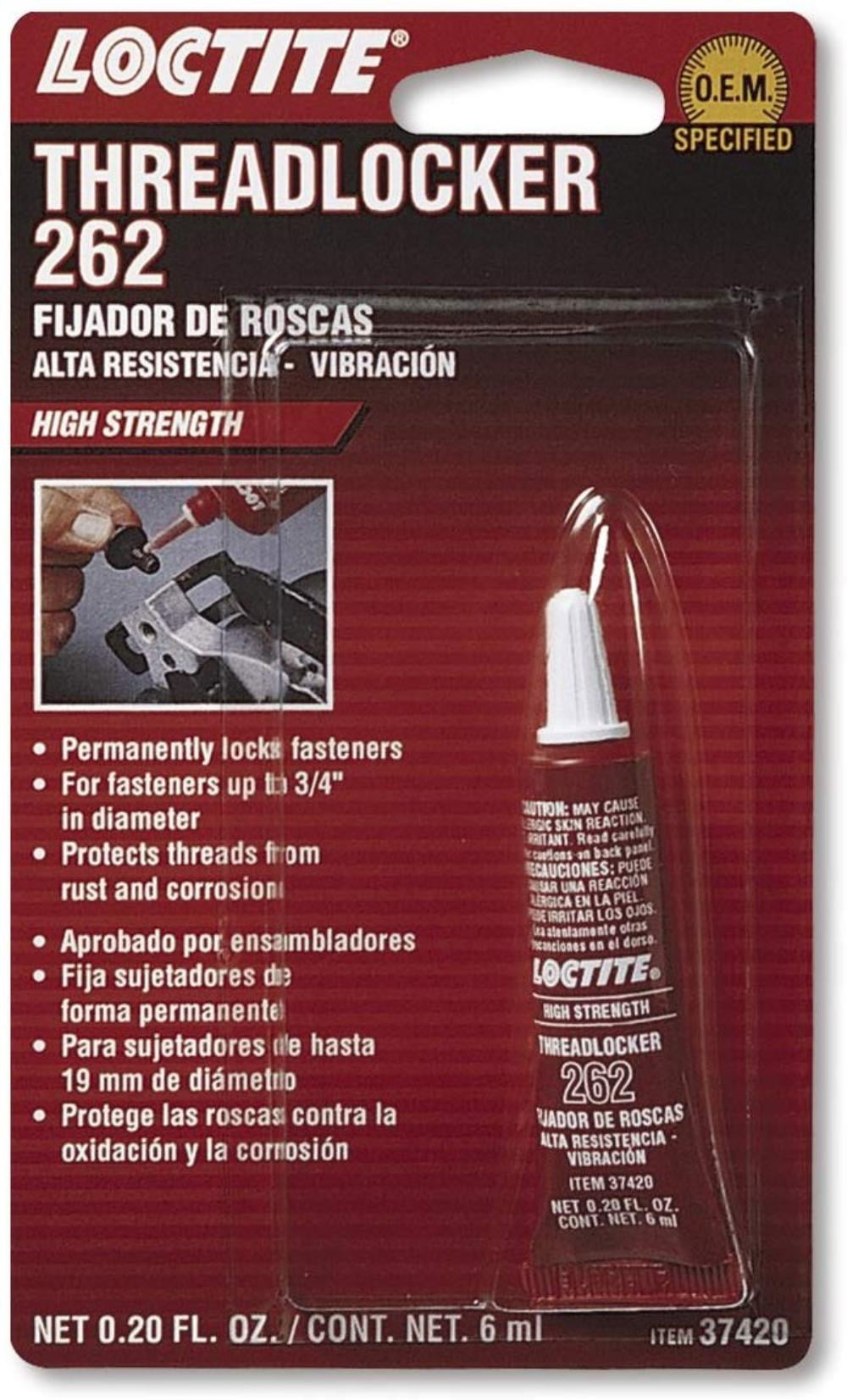 37420 262 Red Threadlocker Tube, 6milliliter, Permanent, high strength