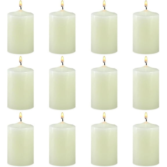 NestE - 12 Pack 2x3 Hand Poured Ivory Dripless Pillar Candles, Soy Candles, Non-Toxic, Unscented, Smokeless, Long Burning, Emergency, for Home Decor, Dining Table, Party, Romantic Mood Lighting