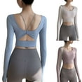 thumbnail image 5 of Women's Long Sleeve Yoga Crop Top With Builts In Bra Support High Elasticity Workout Shirt For Fitness Training, 5 of 8