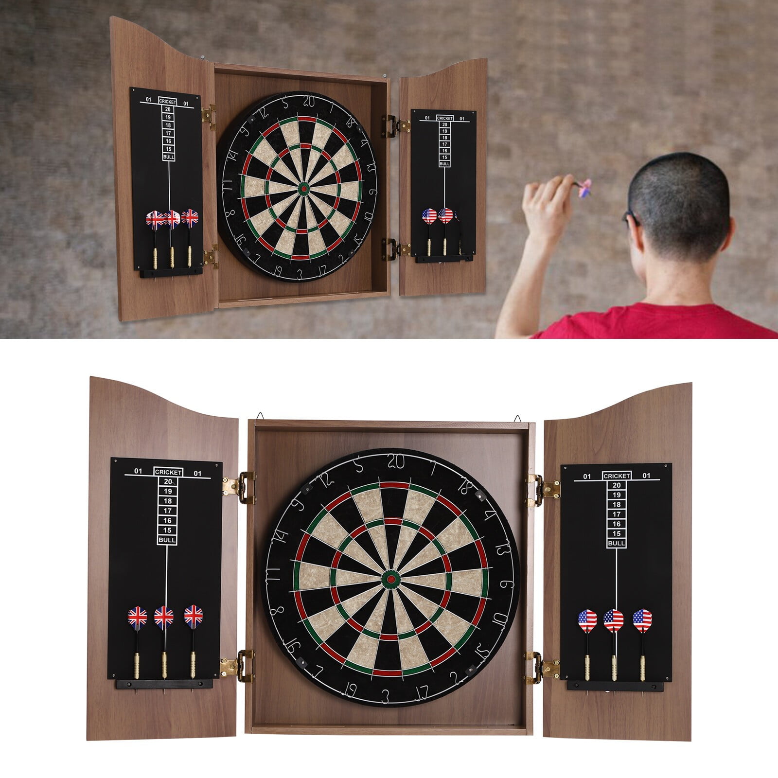 Dart Boards Set for Adults Dartboard Cabinet Set Dart Machine Cabinet Classic Dartboard Cabinet with Dart Boards & 6 Darts for Adults and Family