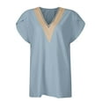 thumbnail image 4 of EDHITNR Summer Tops for Women 2024 Women Summer V-Neck Short Sleeve Tops Solid Casual T-Shirt Blouse, Sizes S-2XL, 4 of 5