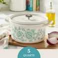 thumbnail image 3 of The Pioneer Woman Agatha Enameled Cast Iron 5-Quart Dutch Oven, Green Floral, 3 of 20