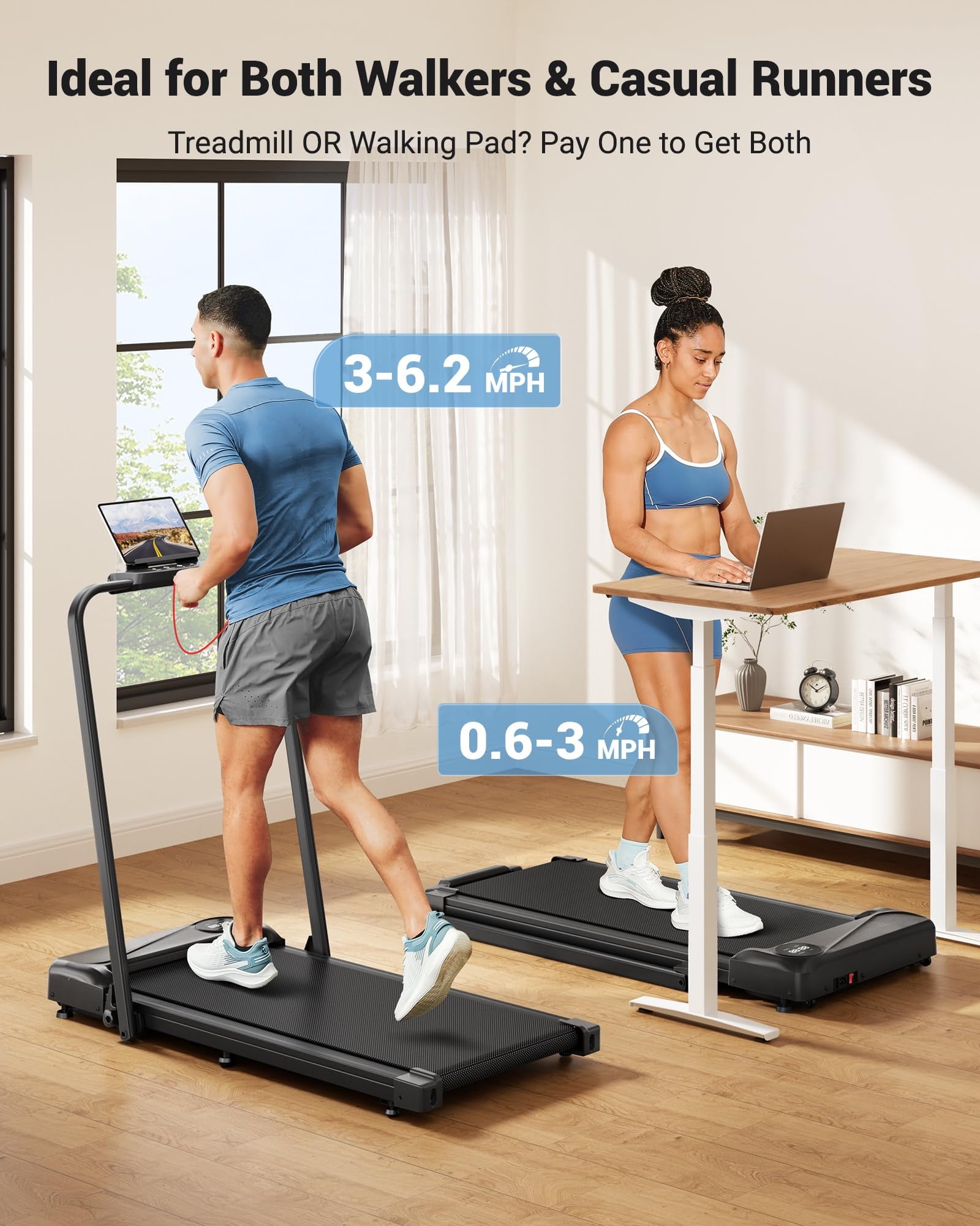 COFUNOK 4 In 1 Walking Pad with 10% Incline,3.0 HP Under Desk Treadmill With App & Remote Control,Folding Treadmill For Home/Office ,300 Lbs Capacity
