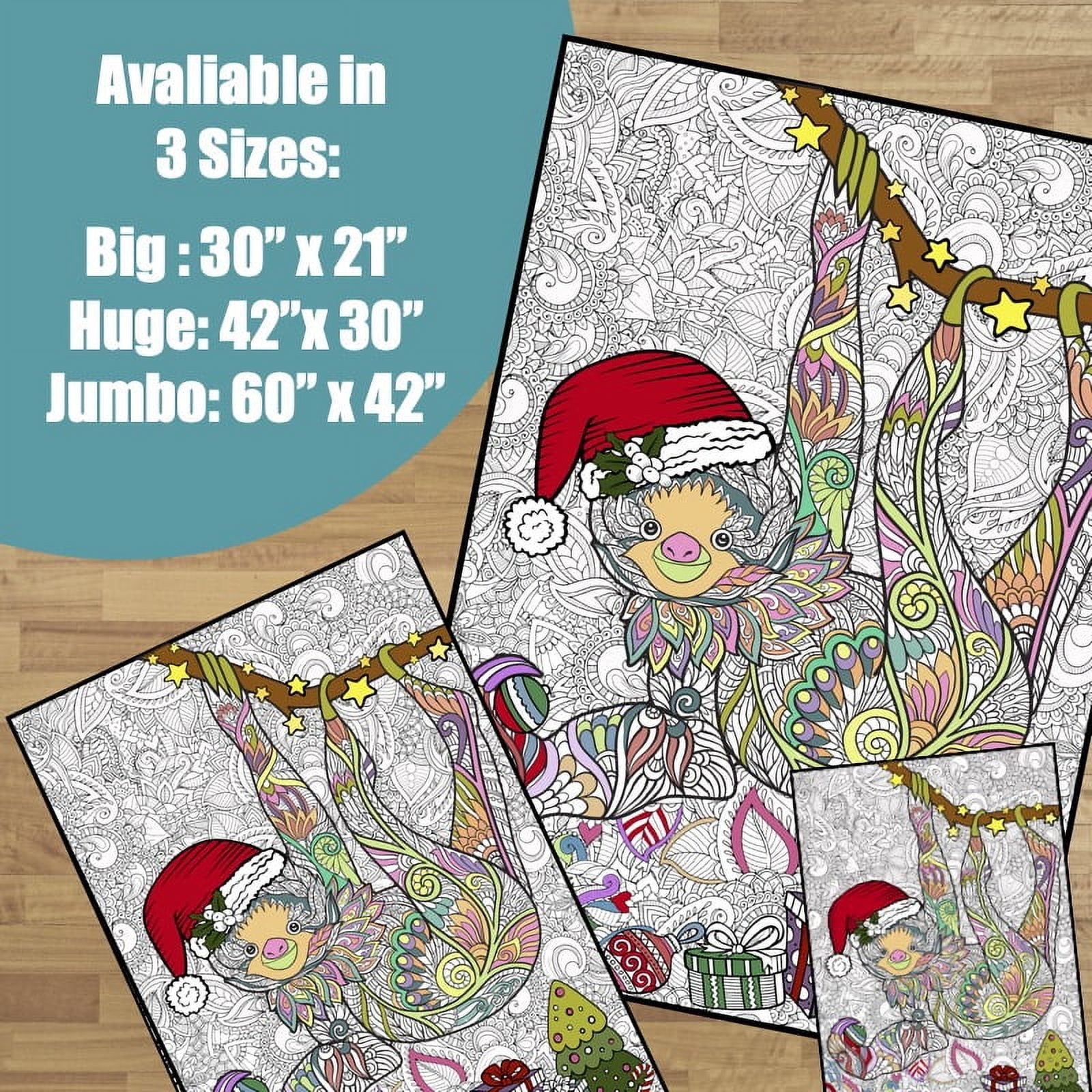 Giant Coloring Poster - Premium Jumbo Coloring Sheets for Kids & Adults with Thick Bleed-Resistant Pages, Use on Floor, Wall, or Table, Use With Alcohol Based Markers (30" x 21" , Christmas Sloth)