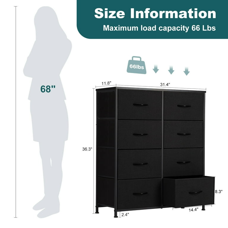 JIOABL 8 Drawer Chest Organizer with Fabric Bins, Dresser for Bedroom, Tall  Steel Frame, Black - Walmart.com