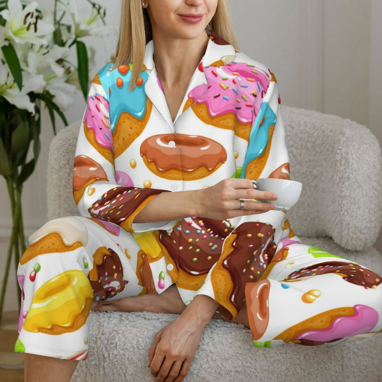 Women's Sweet Lollipop Print Pajama Set - 2 Piece Short Sleeve Shorts PJs For Summer & Lounge