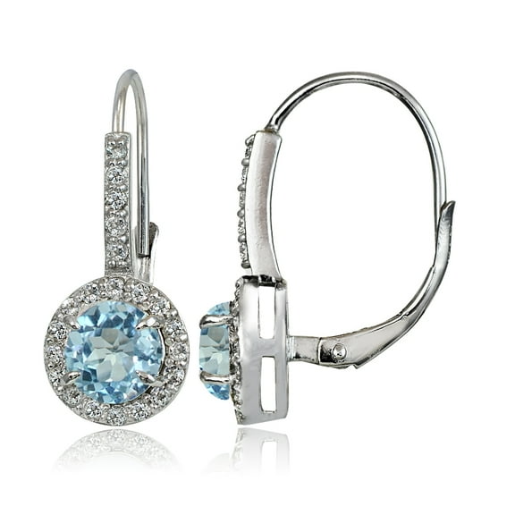 Sterling Silver 2ct Blue and White Topaz Round Leverback Earrings