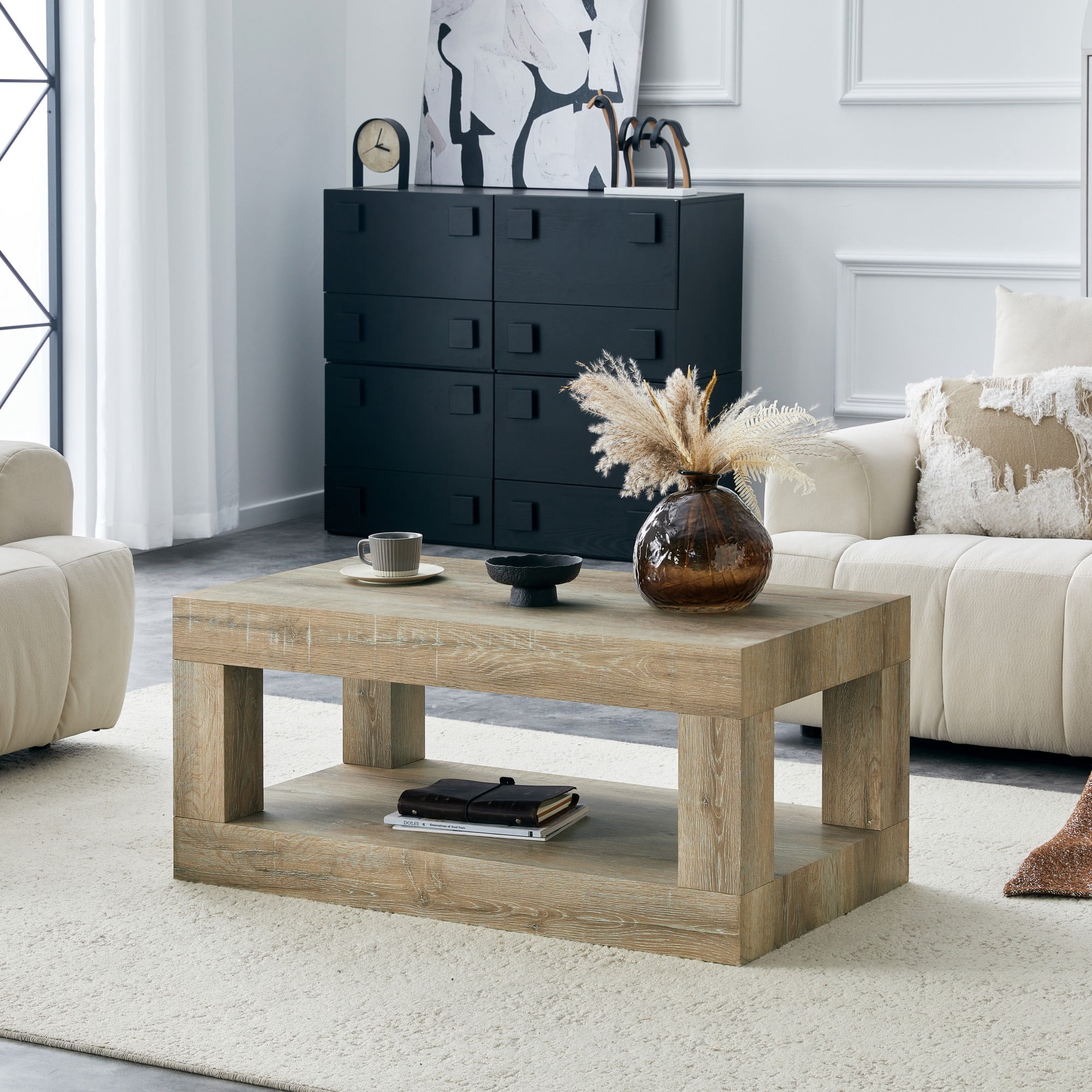 Alvantor 2-Tier Gray Modern Coffee Table with Open Shelf for Living Room, 40"x21"x18"