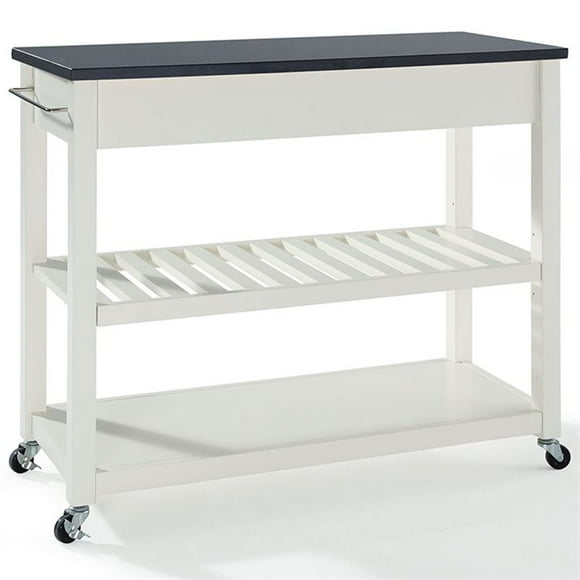 Crosley 2 Drawer Black Granite Top Kitchen Cart in White