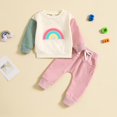 thumbnail image 2 of LNMQLPDBS Baby Girls Rainbow Sweatshirt Set Infant Colorblock Sleeve Pullover with Jogger Pants Kids Casual 2 Piece Outfit with Drawstring Waist for School Holiday Daily Wear, 2 of 4