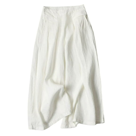 Women Palazzo Pants Summer Linen Casual High Waist Wide Leg Flowy Culotte Trousers Drawstring Yoga Sweatpants