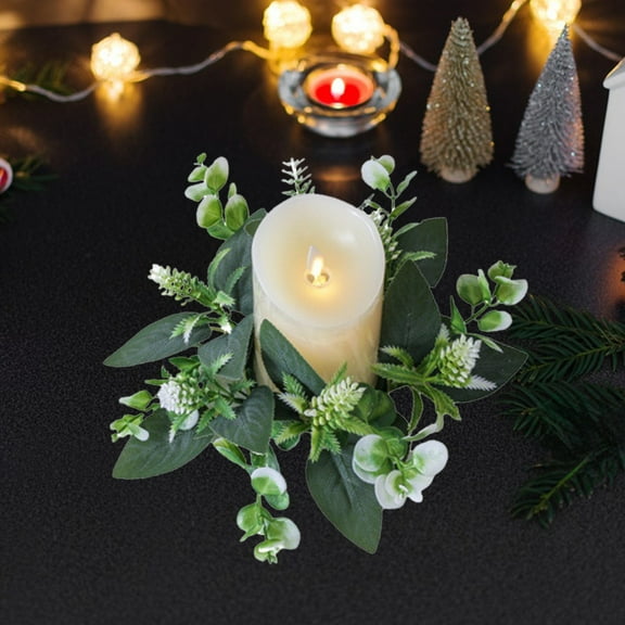1 Packs Candle Rings Wreaths,Artificial Daisy Flowers with Green Leaves Flower Candle Rings Candle holders Garland for Pillar Centerpiece Party Table Decor,Center Diameter,Exclude Candles