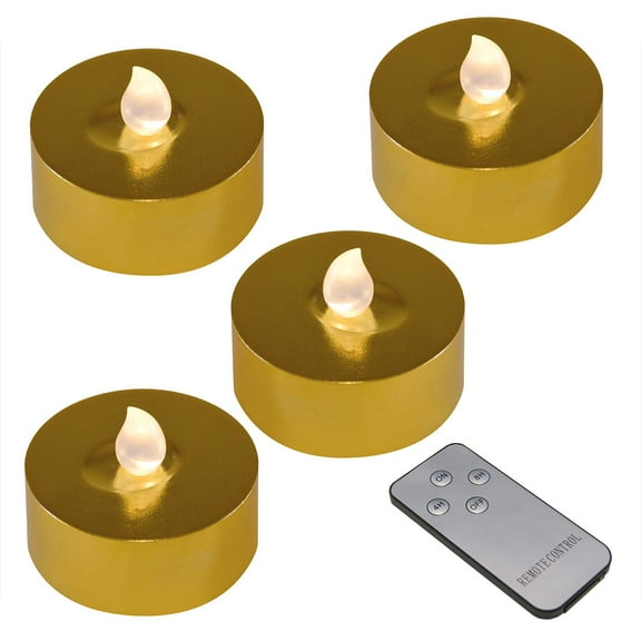 LumaBase Extra Large Battery Operated Tea Lights with Remote Control - Set of 4 (Gold)