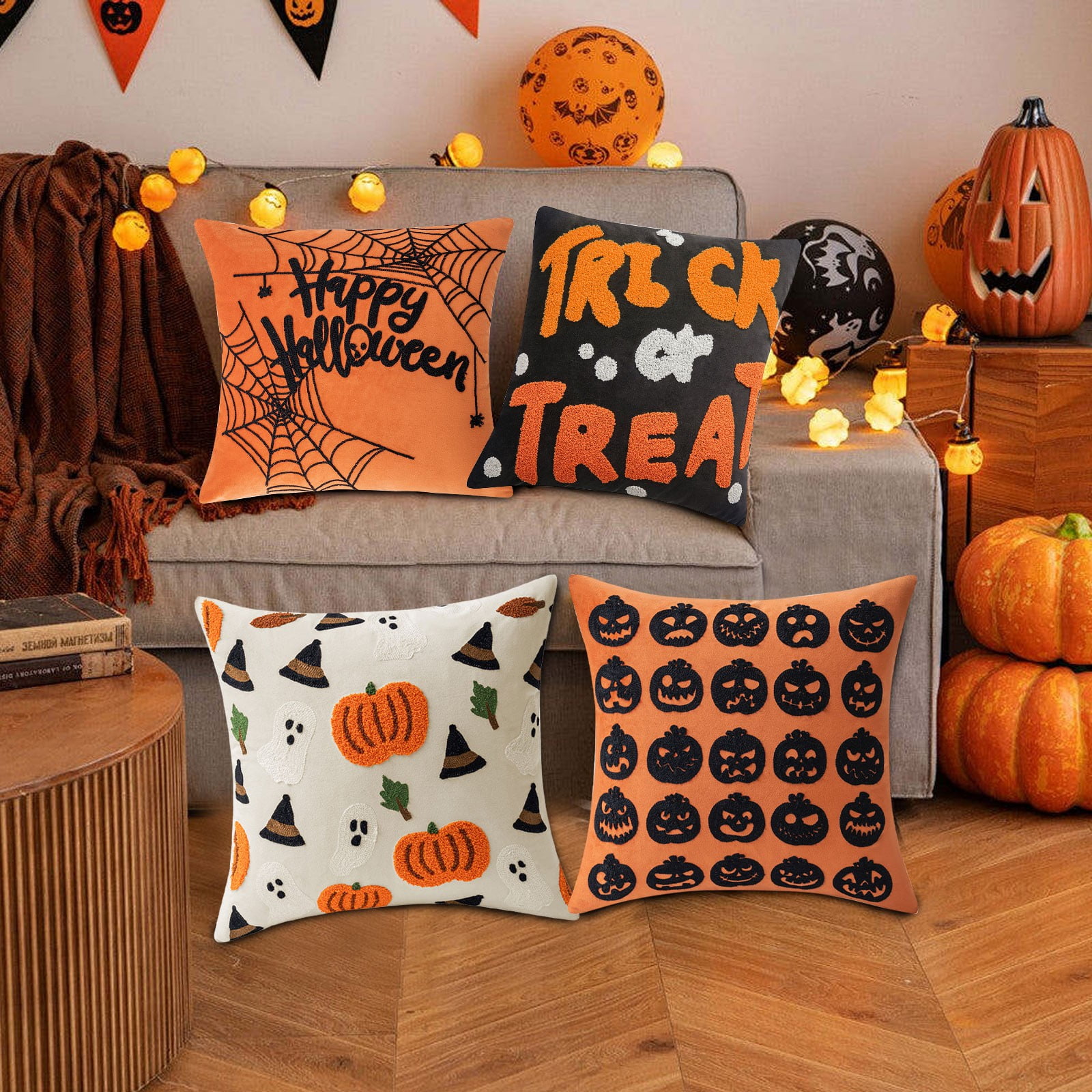Housses De Coussin Halloween 45x45 Cm - Lot De 2 Motifs Fantôme & Citrouille - Douces Et Lavables Pour Canapé Et Déco D'automne - 6