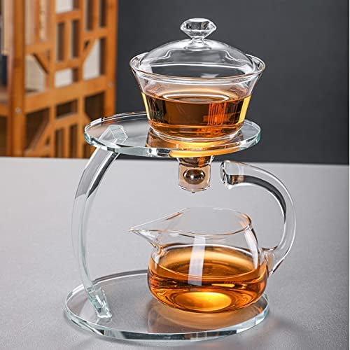 Lazy Kungfu Glass Tea Set Semi Automatic Drip Rotating with Infuser Glass Teapot Set