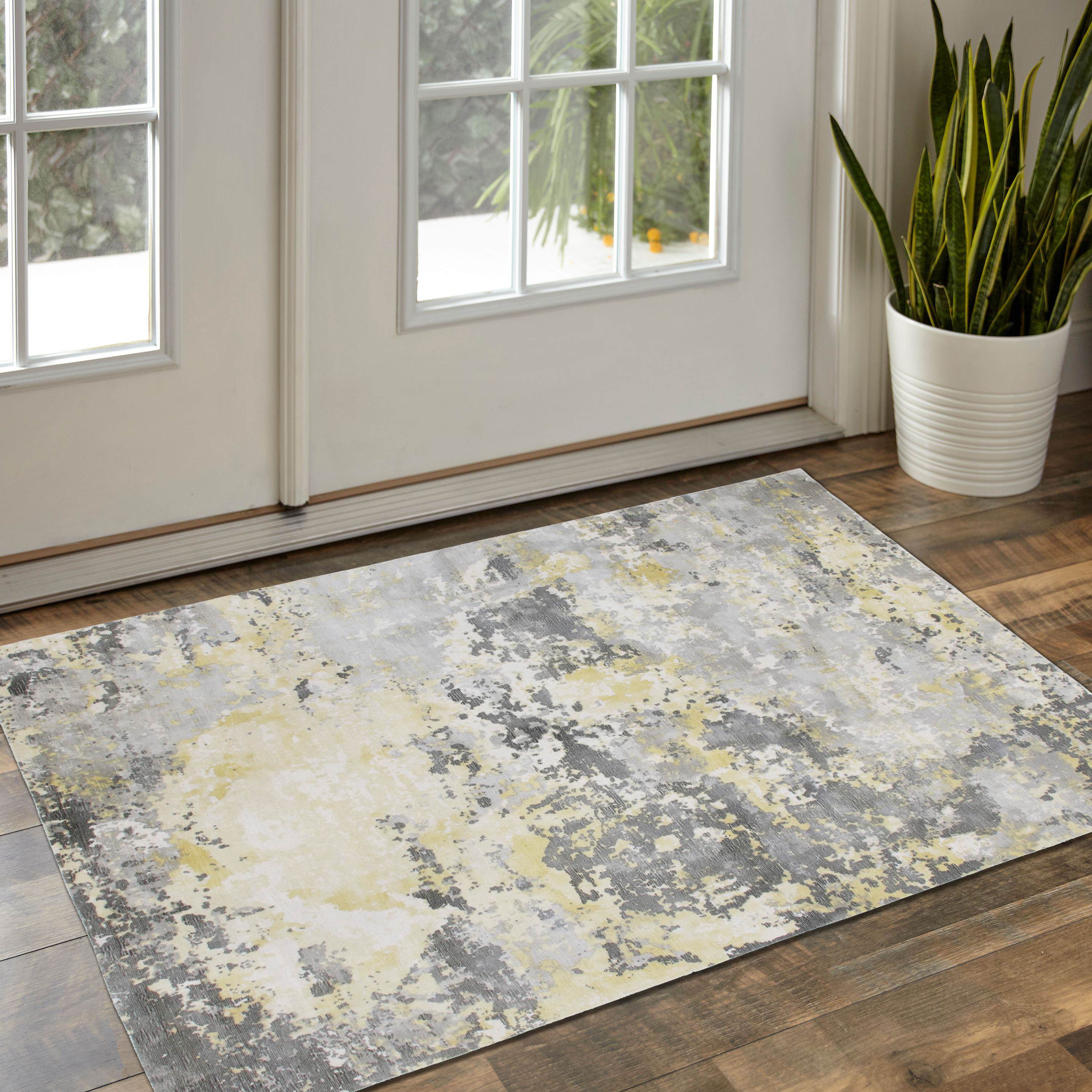 Ox Bay Hand Loomed Modern Abstract Light Area Rug, Gray / Yellow, 2' x 3'